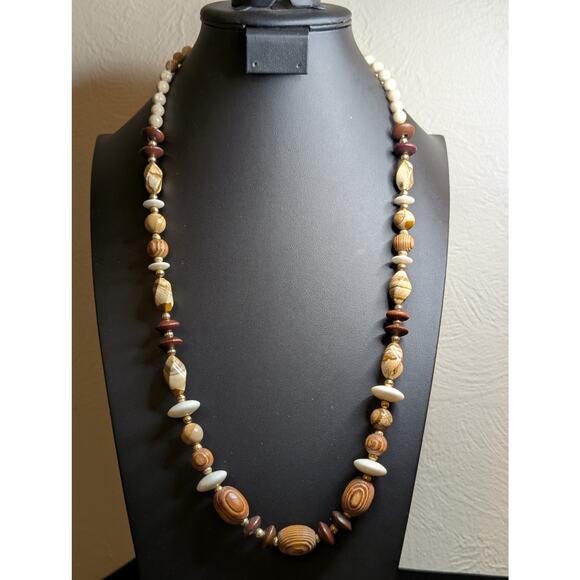 Vintage Wood Jasper Stone Bead 28" Necklace W/ Slide in Clasp. - Picture 10 of 10